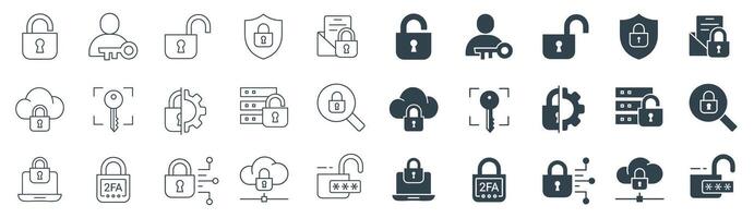 Security solid and line Icon Set Illustrations vector
