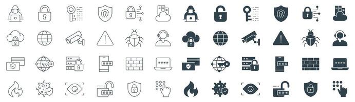 Cyber Security icon set in line and solid illustration vector
