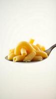 Closeup of a spoonful of macaroni pasta against a neutral background photo