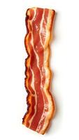 Close-up view of crispy bacon strip with rich texture and color variations photo