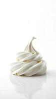 Closeup view of soft serve ice cream swirl on a smooth surface in bright light photo