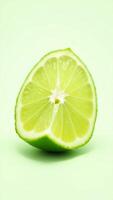 Fresh lime is halved, showcasing its juicy segments and bright color photo