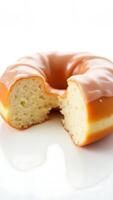 Closeup of a glazed donut with a perfect bite taken out of it photo