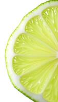 Closeup view of a fresh lime slice revealing intricate details and textures photo
