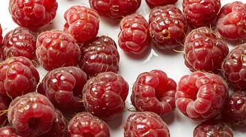 Closeup view of fresh raspberries showcasing texture and details for culinary use photo