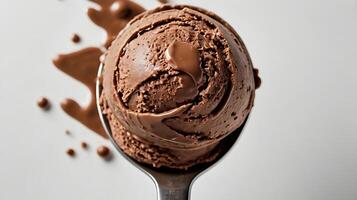 Closeup of chocolate ice cream scoop with rich texture and glossy sheen photo