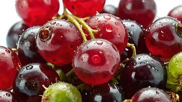 Closeup view of fresh berries with droplets on a colorful cluster of fruit photo