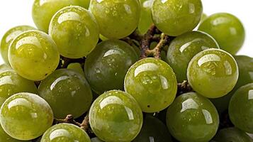 Closeup of fresh green grapes highlighting texture and natural moisture photo