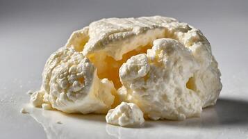 Closeup view of a fresh dollop of cottage cheese on a smooth surface photo