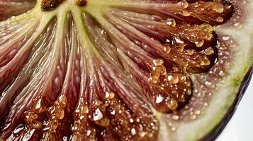 Extreme closeup of a fig slice with intricate details and texture photo