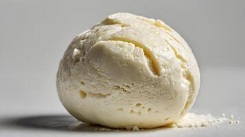 Closeup view of fresh ricotta cheese showcasing creamy texture and softness photo