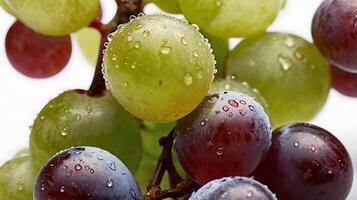 Closeup view of a fresh grape cluster with droplets of water resting on the surface photo