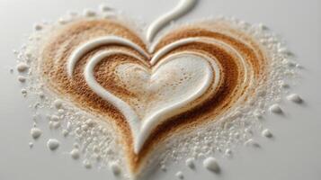 Closeup of latte art heart design created with rich foam and milk photo