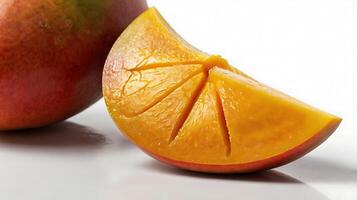 Closeup view of a mango slice showcasing its rich color and texture detail photo