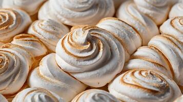 Extreme closeup of meringue pieces showcasing intricate textures and swirls photo