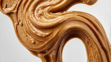 Closeup view of smooth, creamy peanut butter showcasing texture and richness photo