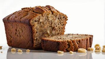 Thick slice of banana bread showcasing textured crumb and nutty interior closeup photo