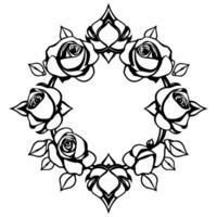 Elegant Black and White Rose Wreath Frame. Circular Floral Border Vintage Classic Pattern Decorative Element for Wedding Invitations and Romantic Projects vector