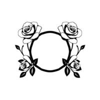 Elegant Black and White Rose Frame. A Romantic Floral for Vintage or Botanical Art Projects. Perfect as a decorative element symbol or template for various applications. vector