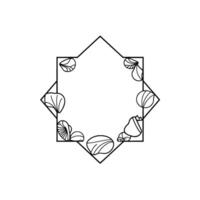 Elegant Geometric Frame with Floral and Seashell Elements. Perfect for invitations cards and other decorative projects. Simple stylish and natureinspired artwork. vector
