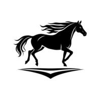 Galloping Horse Silhouette. A Majestic Equine in Motion. Black and white artwork of a horse running showcasing its elegance and power against a clean background. vector