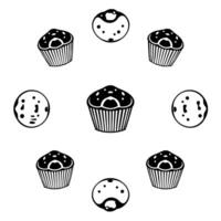 A delightful pattern of muffins and cupcakes perfect for bakeries cafes and dessert lovers. This image is ideal for menus websites and social media. vector