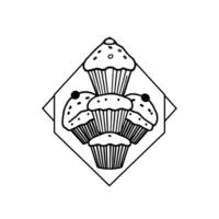 A delightful illustration of four muffins artistically arranged within a geometric frame perfect for bakery logos menus or culinary websites. vector