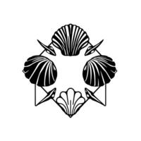 Seashell Mandala. Coastal Summer Beach Nature Ocean Graphic . Black and White Geometric Pattern Decorative Art Illustration. Vintage Style Symbol Frame and Motif. vector