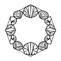 Seashell Frame. Ocean Summer Beach Nautical and Maritime Theme Vintage Retro Graphic Illustration Decorative Ornament Black and White Line Art Geometric Circular Pattern vector