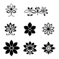 Collection of Black and White Floral Elements. Elegant Vintage and Geometric Flower Patterns for Art Decoration and Graphic Projects vector