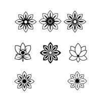 Collection of Black and White Flower Designs. Geometric Floral Patterns Simple Elegant for Decoration and Templates vector
