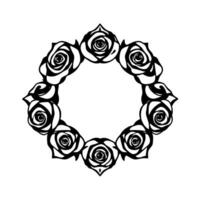 Elegant Black and White Rose Frame. Vintage Floral Circle . Perfect for invitations cards and decorative projects. Classic and elegant this monochrome floral pattern adds a touch of sophistication. vector