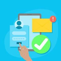Two-step security illustration. concept of account login verification via email. vector