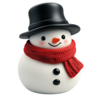 Snowman Wearing a Stylish Black Hat and Cozy Red Scarf, on the transparent Background. Format png