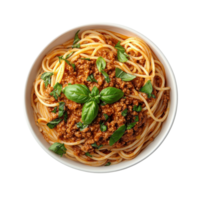 Savory Spaghetti Bolognese Garnished With Fresh Basil, on the transparent Background. Format png