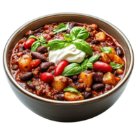 Savor the Flavor of Spicy Chili With Sour Cream and Basil, on the transparent Background. Format png
