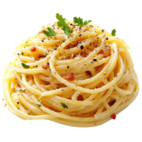 Delicious Spaghetti Carbonara Artfully Presented on a Clean Surface, on the transparent Background. Format png