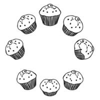 A delightful circular arrangement of cupcakes each adorned with a delicate swirl of frosting and a sprinkle of confectionery magic. This image is perfect for bakeries cafes and dessert lovers alike. vector