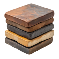 Stack of Beautifully Crafted Tiles in Various Earthy Tones, on the transparent Background. Format png