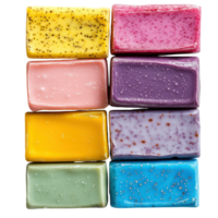 Colorful Soap Bars Arranged in an Artistic Display, on the transparent Background. Format png