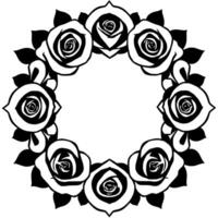 Elegant Monochrome Rose Wreath. Black and White Floral Circle Frame for Projects vector