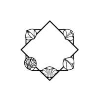 Geometric Shell Frame. Black and White Minimalist . Perfect for elegant invitations cards and decorative projects. Simple clean lines and a vintage aesthetic. vector
