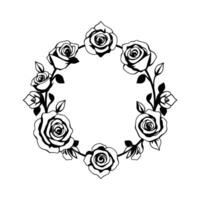 Elegant Monochrome Rose Wreath. A Vintage Floral Frame for Romantic Designs and Classic Illustrations. Perfect for adding a touch of beauty and elegance to your projects. vector