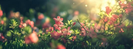 Pink flowers in the sun with a blurry background photo