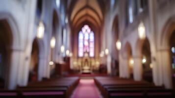 Blurred image of a church with a red carpet photo