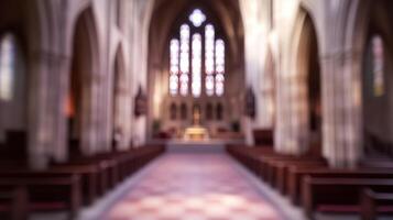 Blurred image of a church with a high ceiling photo