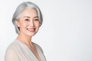 An asian woman with gray hair smiling photo