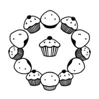 A delightful circular arrangement of cupcakes forming a captivating image. Perfect for bakery websites social media or food blogs. These sweet treats are sure to tempt your taste buds vector