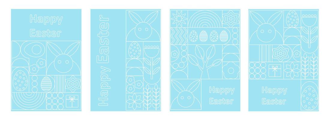Set of Easter cards. Abstract geometric background. Eggs, spring flowers and decorations. For poster, postcard, scrapbooking, stickers. .easter bookmarks set - blue