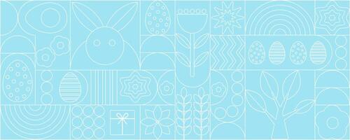 Abstract geometric background. Eggs, spring flowers and decorations. For poster, postcard, scrapbooking, stickers. .a blue and white pattern with a bunny and flowers vector